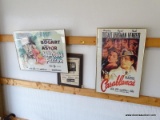 (GARAGE) 3 FRAMED MOVIE POSTERS WITH HUMPHREY BOGART- 2 BRASS 28 IN X 20 IN AND WOODEN FRAMED -12 IN