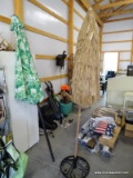 (GARAGE) 2 PATIO UMBRELLAS, ONE HAS A STAND - 92 IN H, ITEM IS SOLD AS IS, WHERE IS, WITH NO