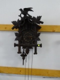 (GARAGE) VINTAGE BLACK FOREST CUCKOO CLOCK- NO WEIGHTS- 14 IN X 7 IN X 23 IN, ITEM IS SOLD AS IS,