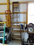 (GARAGE) 8 FT. WOODEN STEP LADDER, ITEM IS SOLD AS IS, WHERE IS, WITH NO GUARANTEE OR WARRANTY. NO