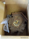 (GARAGE) WALNUT BLACK FOREST CUCKOO CLOCK WITH PENDULUM AND WEIGHTS- 7 IN X 4 IN X 11 IN. ITEM IS