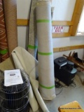 (GARAGE) BEIGE AND WHITE RUG - POSSIBLY 5 FT. 8 FT., ITEM IS SOLD AS IS, WHERE IS, WITH NO GUARANTEE