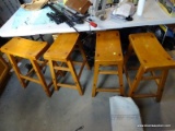 (GARAGE) 4 MAPLE BAR STOOLS - 18 IN X 9 IN X 24 IN, ITEM IS SOLD AS IS, WHERE IS, WITH NO GUARANTEE