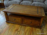 (LR) OAK COFFEE TABLE WITH 2 DRAWERS - BRAND NEW CONDITION- 51 IN X28 IN X 19 IN, ITEM IS SOLD AS