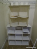 (OFFICE) 3 SHELF WHITE CUBE SHELF - 36 IN 12 IN X 36 IN AND INCLUDES A CANVAS STORAGE BAG, ITEM IS