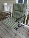 (OUTSIDE FRONT) ONE OF A PR. OF METAL AND MESH WIRE CHAIRS WITH CUSHIONS- 22 IN X 26 IN X 40 IN,