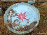 (OUTSIDE FRONT) YARD ORNAMENTS- LARGE CONCRETE COMPASS- 36 IN DIA AND A METAL FROG- 14 IN H, ITEM IS