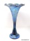 Fluted blue aurene cob webbed vase by Stuart Ableman. Stretched glass throat. 14