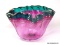 Watermelon colored handkerchief vase with applied gold rim & highlights. 8