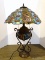Rose Pattern Lamp With Wrought Iron Base, Stained Glass Body, And Stained Glass Shade. Primary