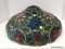 Slagged And Stained Glass Lamp Shade With Primary Colors Of Green, Red, And Blue With Accents Of