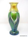 Tiffany vase, pulled and feathered in green gold and white. 10