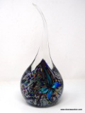 Extreme art glass paperweight decorated on 2 sides with iridescent dichroic butterflies and