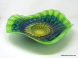 Green & Blue Wall Platter With Contrasting Yellow Center; Chambered Nautilus Design. Signed By