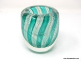 A small latticinio Venetian style bowl formed by alternating canes of translucent green and