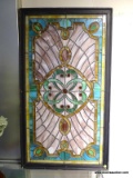 Stained & Leaded Glass Panel Of Mottled Lavender And White 