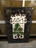 1 Of 3 Framed Stained And Slagged Glass Window Hangers Depicting A Cluster Of Coconut Trees. Primary