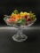 (13M) 9 INCH ETCHED GLASS PEDESTAL BOWL WITH GRAPES CENTERPIECE