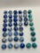 (14N) HUGE LOT OF GREEN AND COBALT BLUE SWIRLED SLAG GLASS KNOBS, POTENTIALLY FOR SHIFT KNOBS,