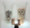 (12L) TWO TALL TAPERED GLASS VASES FILLED WITH CRAFTS SUPPLY ITEMS: CORKS, PULL TABS, WOODEN SPOOLS,