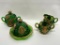 (15O) NORTHWOOD MEMPHIS GREEN DOLL'S EYE PRESSED GLASS SUGAR BOWL, CREAM PITCHER, BUTTER DISH, AND