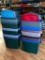 (CENTER AISLE) HUGE LOT OF RUBBERMAID ROUGHNECK STORAGE BOX BINS TOTES WITH LIDS 18 GALLON SIZE