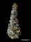 (CENTER ROW) 6 FT ARTIFICIAL CHRISTMAS TREE WITH SNOW COVERED BRANCHES, DECORATED WITH VICTORIAN
