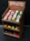 (14N) VINTAGE WOODEN STORE DISPLAY GLAZED COTTON QUILTING THREAD RACK WITH ASORTED SPOOLS OF THREAD