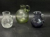 (13M) COLLECTION OF CRACKLE AND HAND BLOWN ART GLASS CREAM PITCHERS
