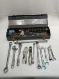 (13M) CRAFTSMAN METAL TOOL CHEST (20 INCHES) CONTAINGIN OPEN AND BOX END WRENCHES, ADJUSTABLE