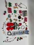 (14N) COLLECTION OF HOLIDAY AND CHRISTMAS JEWELRY INCLUDING NECKLACES, BRACELETS, EARRINGS, PINS,