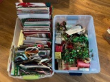 (13M) TWO CONTAINERS OF ASSORTED CHRISTMAS ITEMS INCLUDING HUNDREDS OF RECLAIMED GIFT BAGS AND