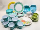 (14N) AQUA AND AVOCADO GREEN MALAMINE DINNERWARE BY ONEIDA, TEXAS WARE AND OTHERS (TOTAL OF 79