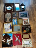 (14N) ASSORTED LOT OF PICTURE FRAMES, MIRRORS, WALL ART, SCONCES