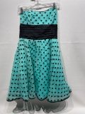 (CLOTHES RACK) BETSY JOHNSON EVENING POLKA DOT AQUA GREEN SATIN DRESS SIZE 10