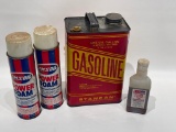 (13M) RUSTIC VINTAGE GAS CAN AND AMSOIL CARBURETOR AND ENGINE CLEANER POWER FOAM; AMSOIL FOAM FILTER