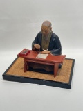 (13M) HAKATA URASAKI DOLL JAPAN SCHOLAR SCRIBE KNEELING AT WRITING DESK WITH TATAMI MAT BASE (9