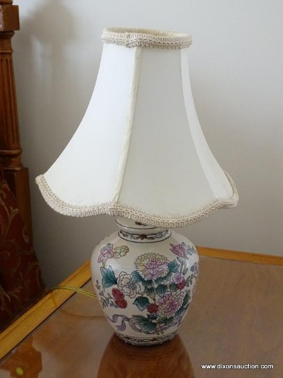 WHITE PORCELAIN BEDSIDE LAMP 16 INCHES TALL WITH SHADE APPROX. ITEM IS SOLD AS IS WHERE IS WITH NO