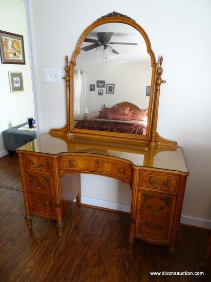 MATCHING TO LOT 1 - DRESSING VANITY WITH GLASS TOP FOR PROTECTION. 49 INCHES LONG 19 INCHES DEEP AND