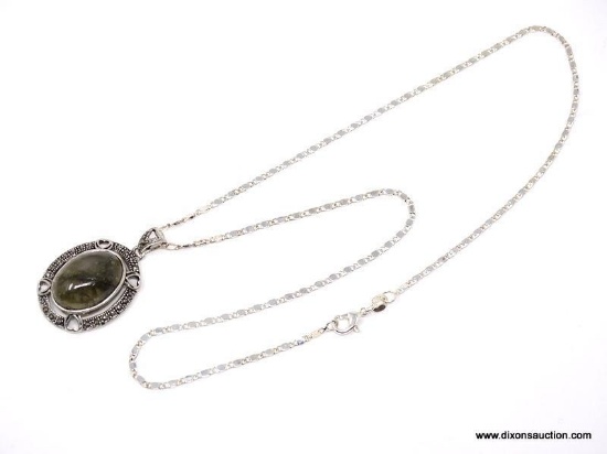 .925 1 1/2" SSS GORGEOUS LABRADORITE GEMSTONE SURROUNDED WITH MARCASITE ACCENTS WITH 18" SILVER
