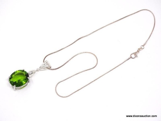 .925 2" X 1" SSS GORGEOUS FACTED PERIDOT QUARTZ DROP PENDANT WITH 18" SILVER CHAIN - SRP $69.00;