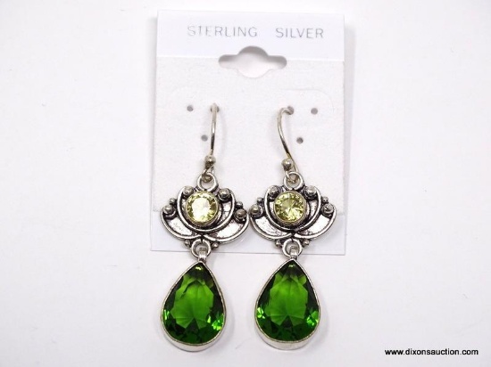 .925 1 1/2" AAA GORGEOUS FACETED PERIDOT AND CITRINE DROP DETAILED EARRINGS - SRP $49.00; NEW!