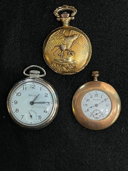 THREE POCKET WATCHES MARKED BULLS EYE, WATCH IT AND WOOSTER SWISS