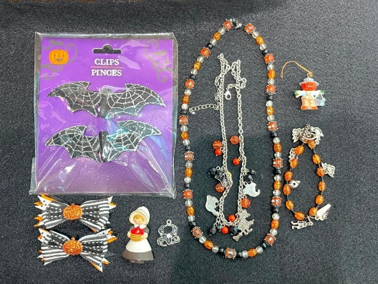 HALLOWEEN HAIR CLIPS AND BEADED COSTUME JEWELRY INCLUDING BRACELET, NECKLACES AND MORE!