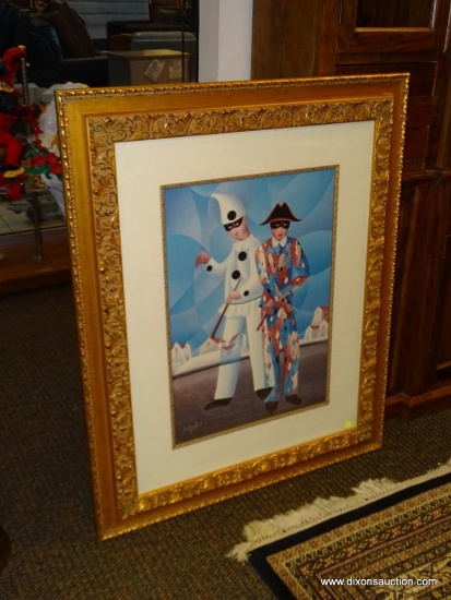 (WIN) FRAMED ARTWORK "MASQUERADE II" BY D. AZZELLINI. MEASURES 36 IN X 44 IN. ITEM IS SOLD AS IS