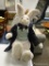 (R2) BEAVER VALLEY (1995) STUFFED TOY RABBIT IN A GREEN VEST AND NAVY BLUE COAT. MEASURES