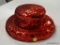 (R2) RED BEADED HAT WITH WIDE BRIM. ITEM IS SOLD AS IS WHERE IS WITH NO GUARANTEE OR WARRANTY. NO