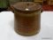 (R2) VINTAGE FIRKIN BUCKET WITH LID. HAS AN INTERIOR PIN CUSHION AND 2 SPOOL HOLDERS. ITEM IS SOLD