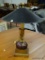 (R2) GOLD TONE AND BURGUNDY LAMP WITH BLACK METAL SHADE. MEASURES APPROXIMATELY 21.5 IN TALL. NEEDS