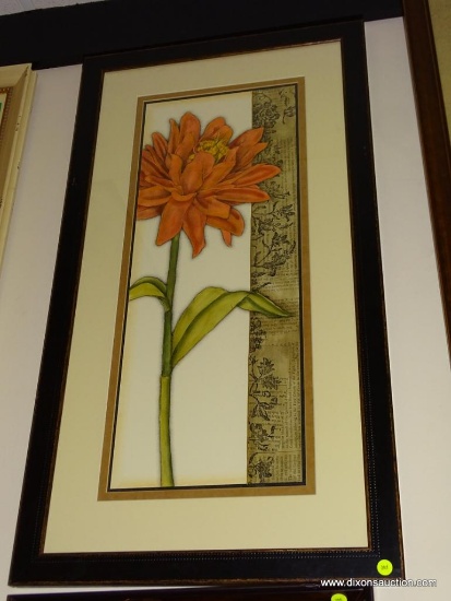 (BWALL) FRAMED FLORAL PRINT IN HUES OF RED, GREEN, AND WHITE. MEASURES APPROXIMATELY 18 IN X 41 IN.